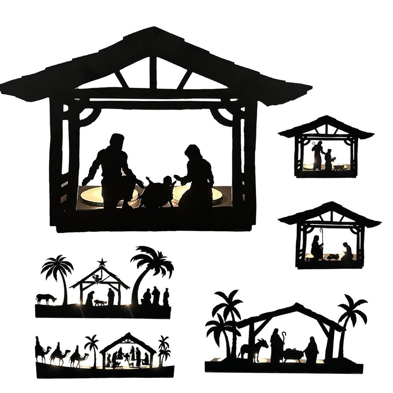 Nativity Manger Set Wrought Iron Candle Holder, Christmas Home Décor