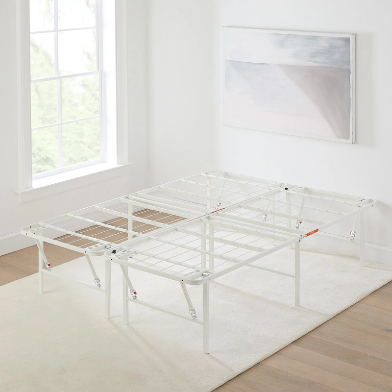 14" High Profile Foldable Steel Full Platform Bed Frame, White