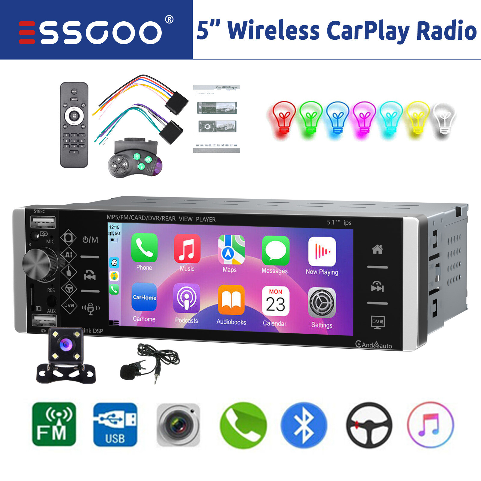 Wireless Carplay Android Auto Aux Cam&mic