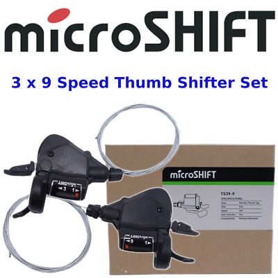 microSHIFT Mezzo 3 x 9 Speed Thumb-Tap Shifter Set Mountain MTB Bike