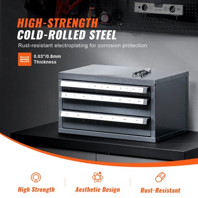 VEVOR Drill Bit Dispenser Organizer Cabinet Three-Drawer 1mm to 13mm Stackable