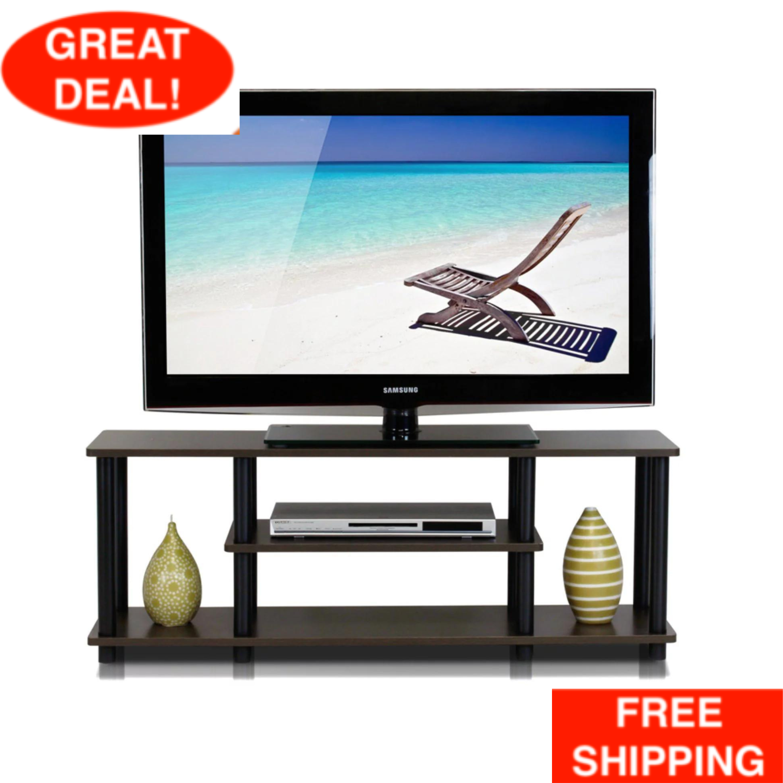 For 55 Inch Flat Screens 3-tier Entertainment Open Shelves Espresso New