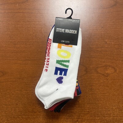 NEW STEVE MADDEN RAINBOW LOVE HEART STRIPED SOLID SET OF 6 LOW CUT SOCKS