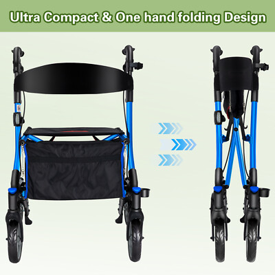 8 inch Rollator Rolling Walker with Seat for Senior Wheel Lightweight Foldable 