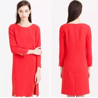 J. CREW Double Zip Shift Dress Electric Red Gold Zipper Details Sz. 8 Career