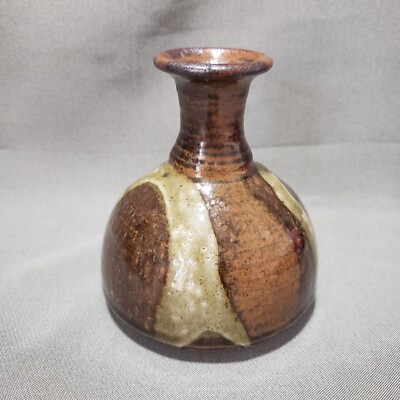 Peggy Ahlgren Wilson Creek Pottery VASE bottle Neck Brown Glazed