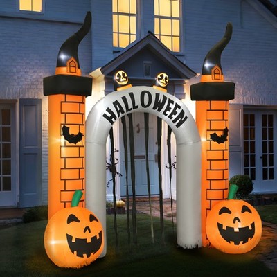 Outsunny Aufblasbarer Halloween Torbogen 3 m mit LED Geisterkürbis für Hof Rasen