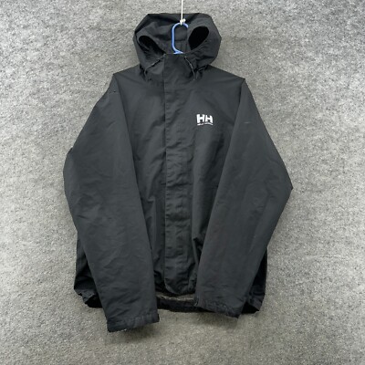 Helly Hansen Jacket Mens L Black Logo Full Zip Mesh Lined Windbreaker Parka Coat