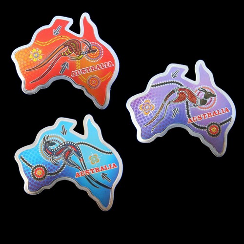 3 Australia Metal Tin Foil Magnet Australia Map Kangaroo Aboriginal