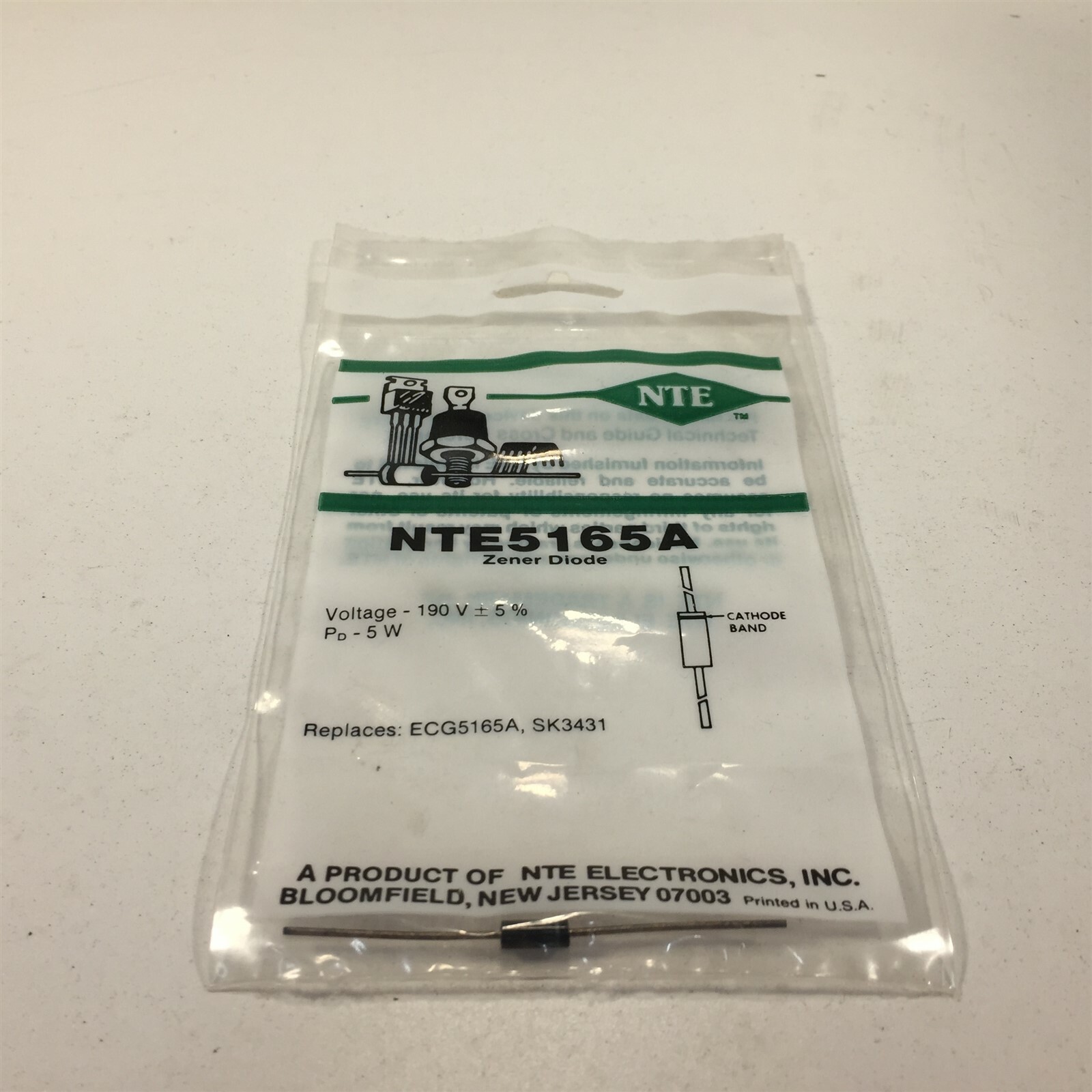 (4) NTE NTE5165A Zener Diode, 5 Watt - Lot of 4