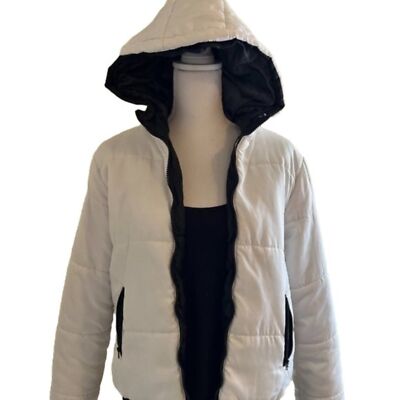 rue21 White Hooded Long Sleeve Puffer Jacket Zipper Side Pockets Size Large