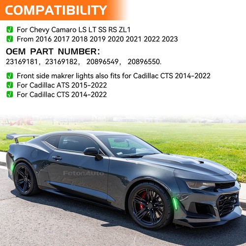 Dynamic LED Side Marker Light Front Rear for Chevy Camaro LS LT SS ZL1 2016-2023