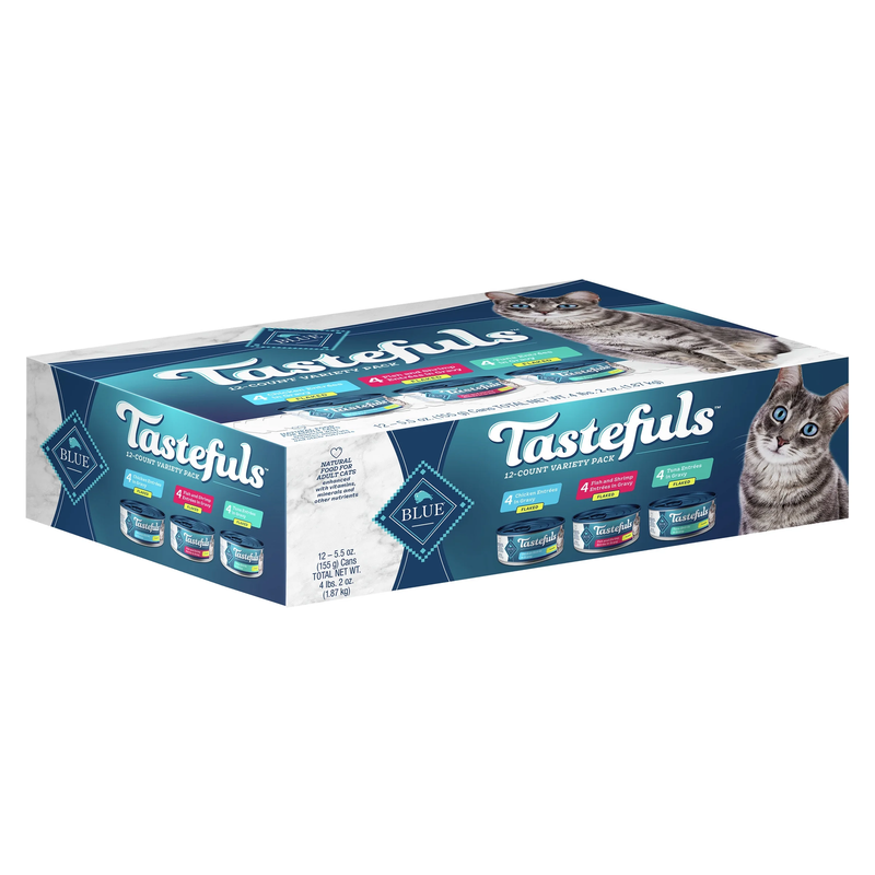 Tastefuls Natural Flaked Wet Cat Food Variety Pack, Tuna, Chicken and Fish & Shr