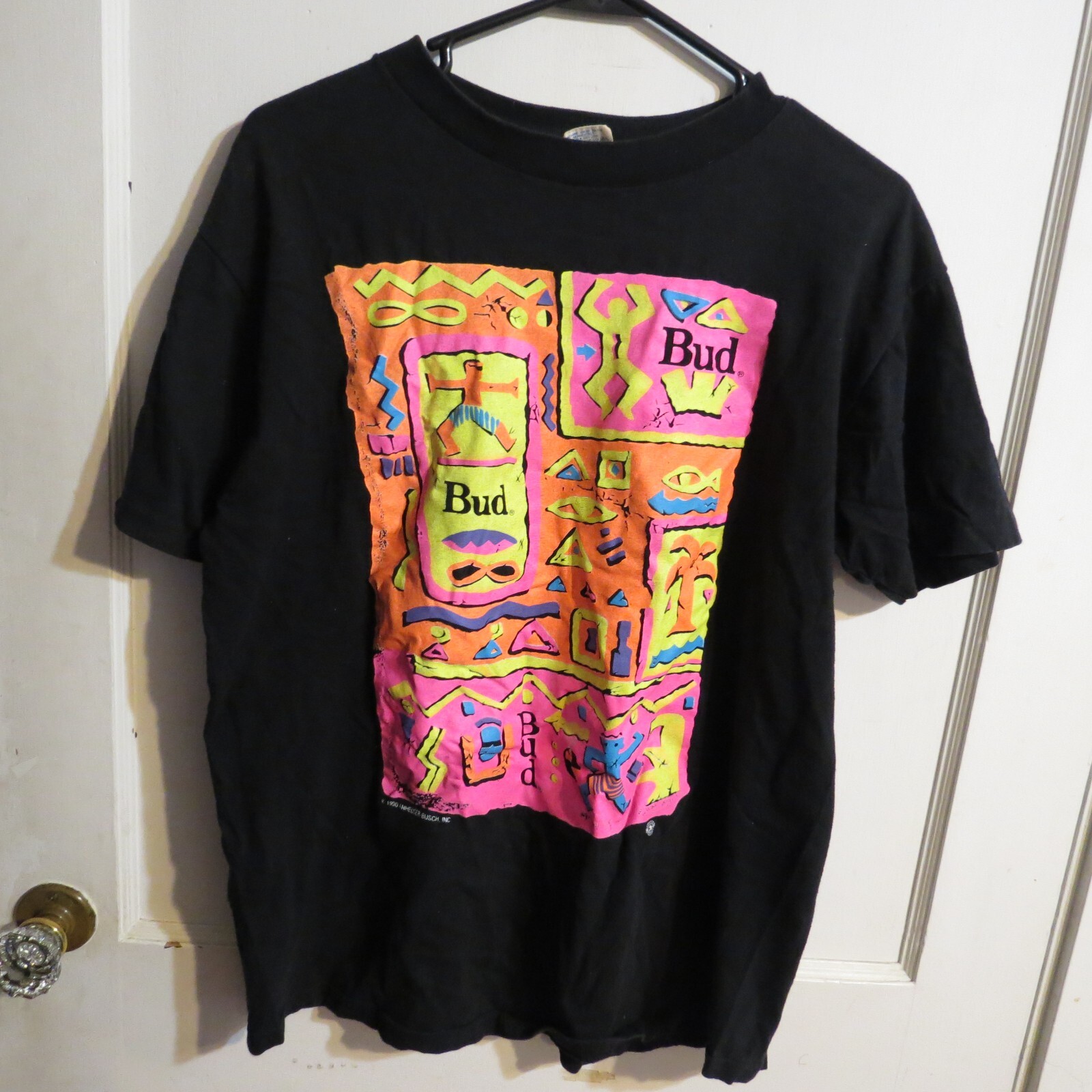 Vintage 1990 Bud Light Tribal Print Shirt Neon Graphic Size