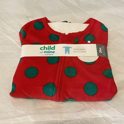 Sleeper Red With Green Polka Dots & Santa 24m New