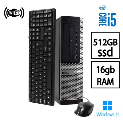 Dell Windows 11 Pro Desktop Computer PC Core i5 16GB RAM 512gb SSD Wi-Fi SALE