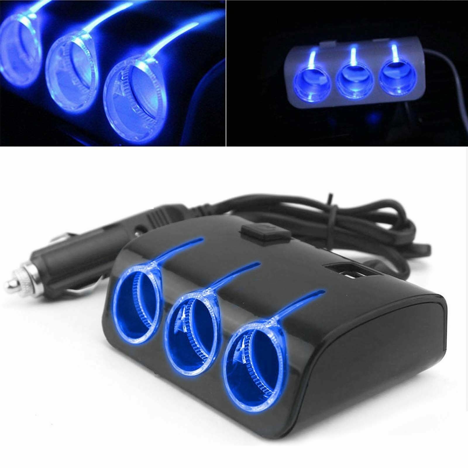 12V 2/3 Way Car Cigarette Lighter Socket Splitter Dual USB Charger Power Adapter
