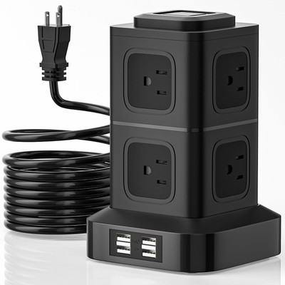 Power Strip Tower Surge Protector 10FT Extension Cord with 8 AC Outlets 4 USB...