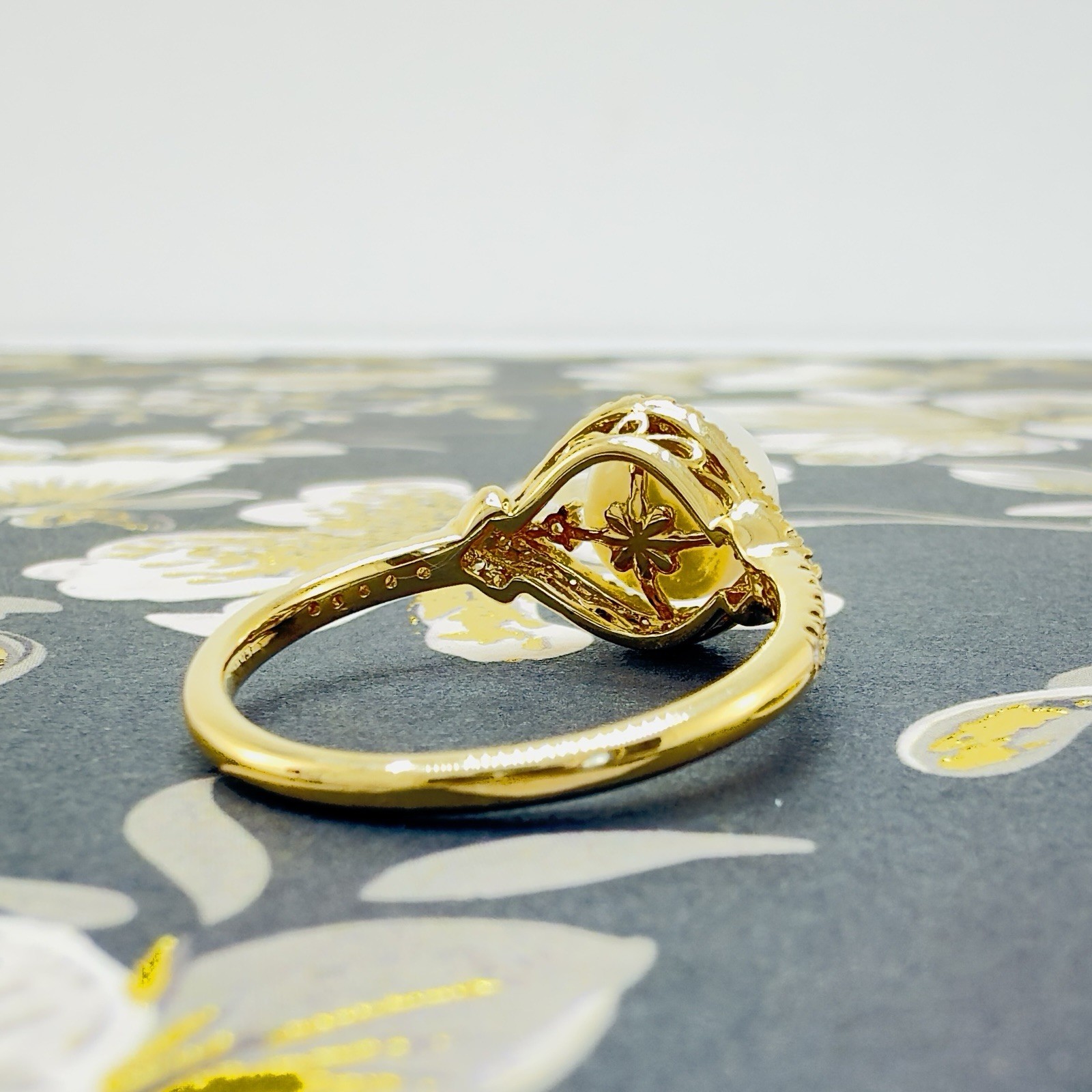 14k Yellow Gold Genuine Cultured Pearl & Diamond Halo Ring, Sz 7, New - Picture 9 of 10