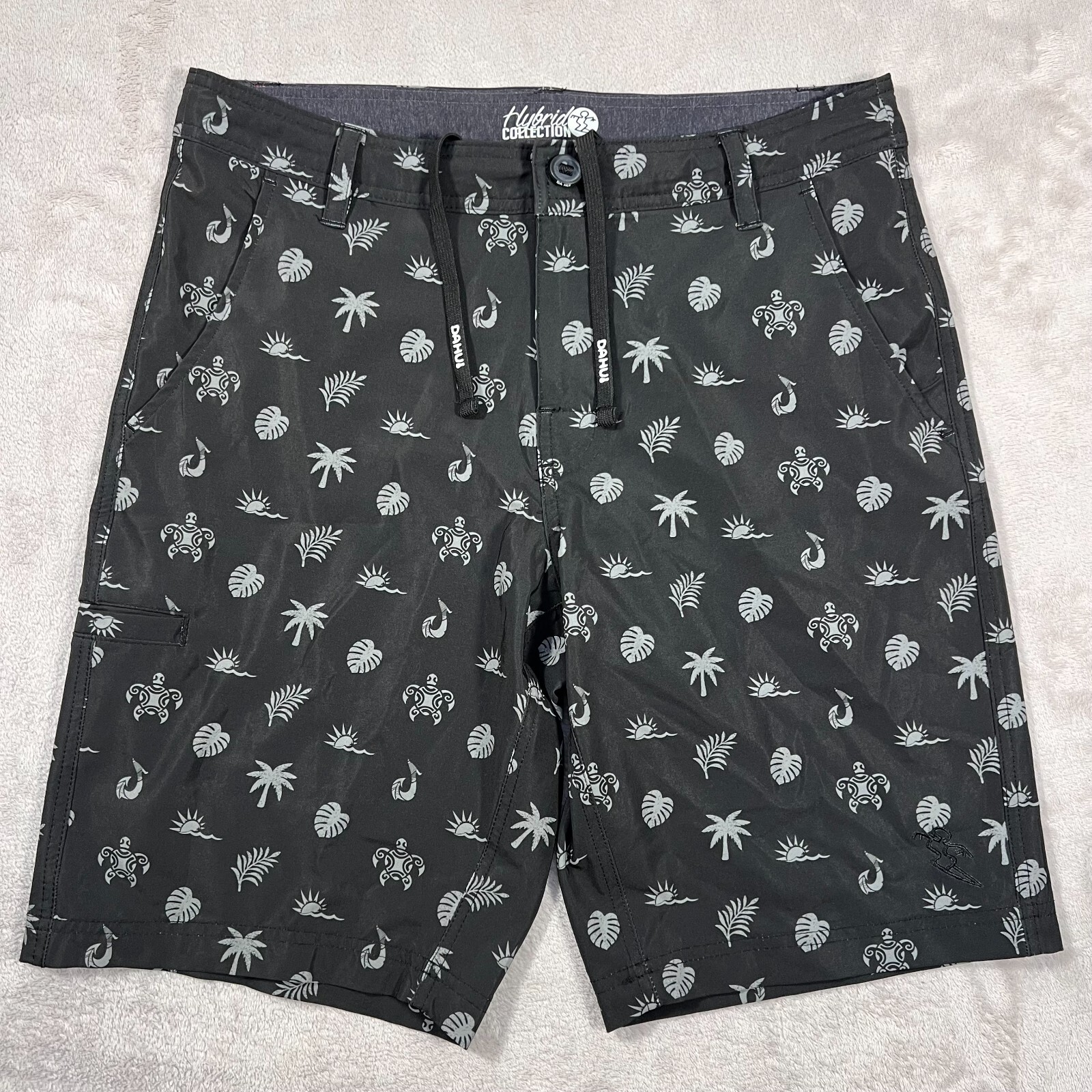 Da Hui Shorts Mens 30 Waist Black Hybrid Hawaiian Aloha