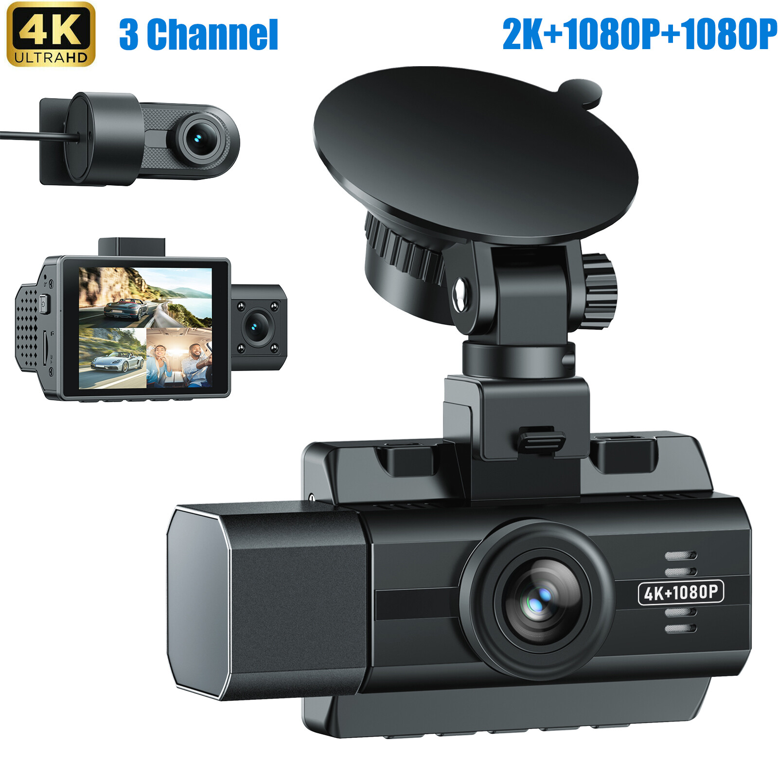 Campark 3 Channel 4K Dash Cam IR Night Vision Triple Car DVR Camera Recorder