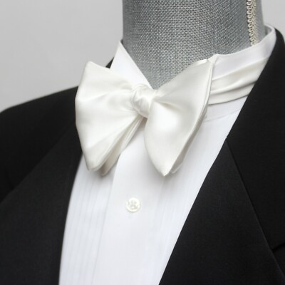 Men's Self-tied Bow Tie White Charmeuse Silk Bow tie Big Butterfly Bow tie S590
