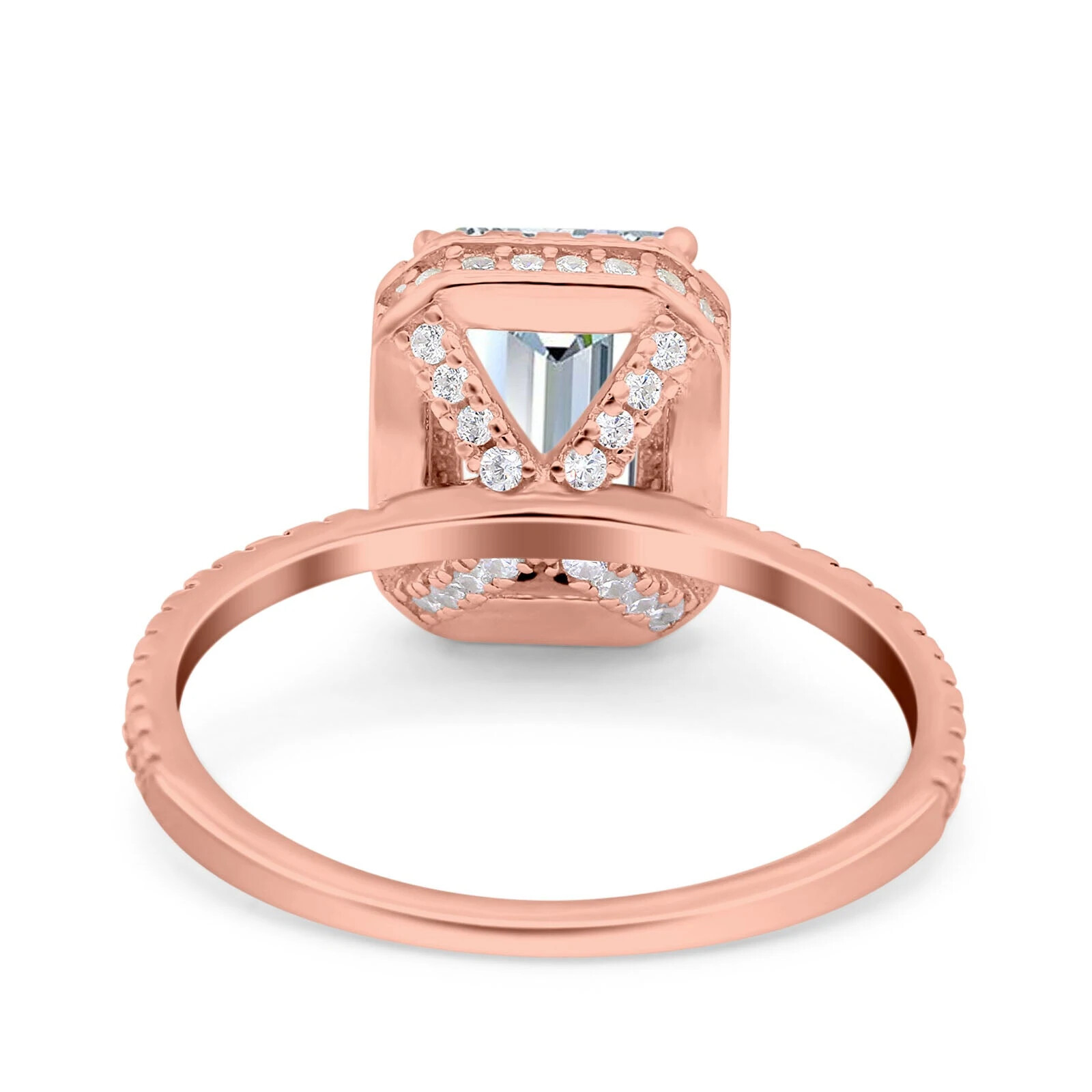 Pre-owned Emerald 14k Rose Gold  Cut Art Deco Bridal Wedding Engagement Ring Simulated Cz In Pink