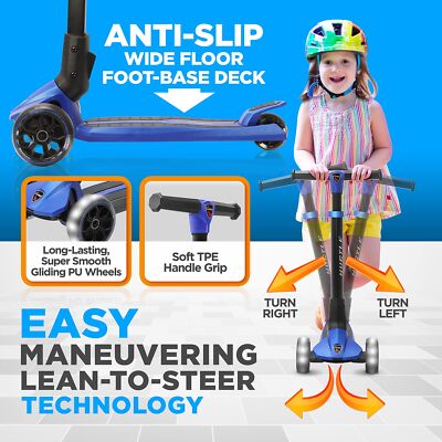 Hurtle 3 Wheeled Scooter for Kids - Foldable Stand Child Toddlers Toy Kick Sc...