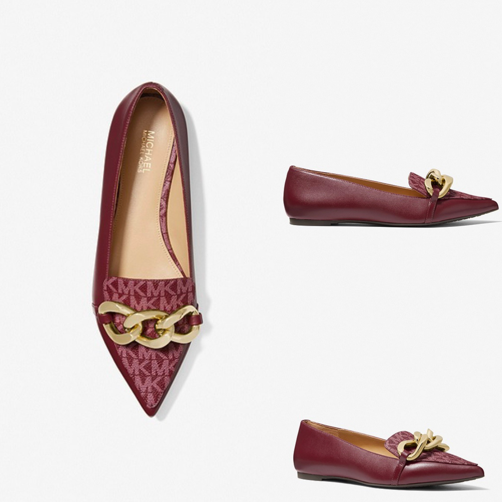 MICHAEL KORS SCARLETT FLEX CHAIN LINK LOGO AND LEATHER SHOES