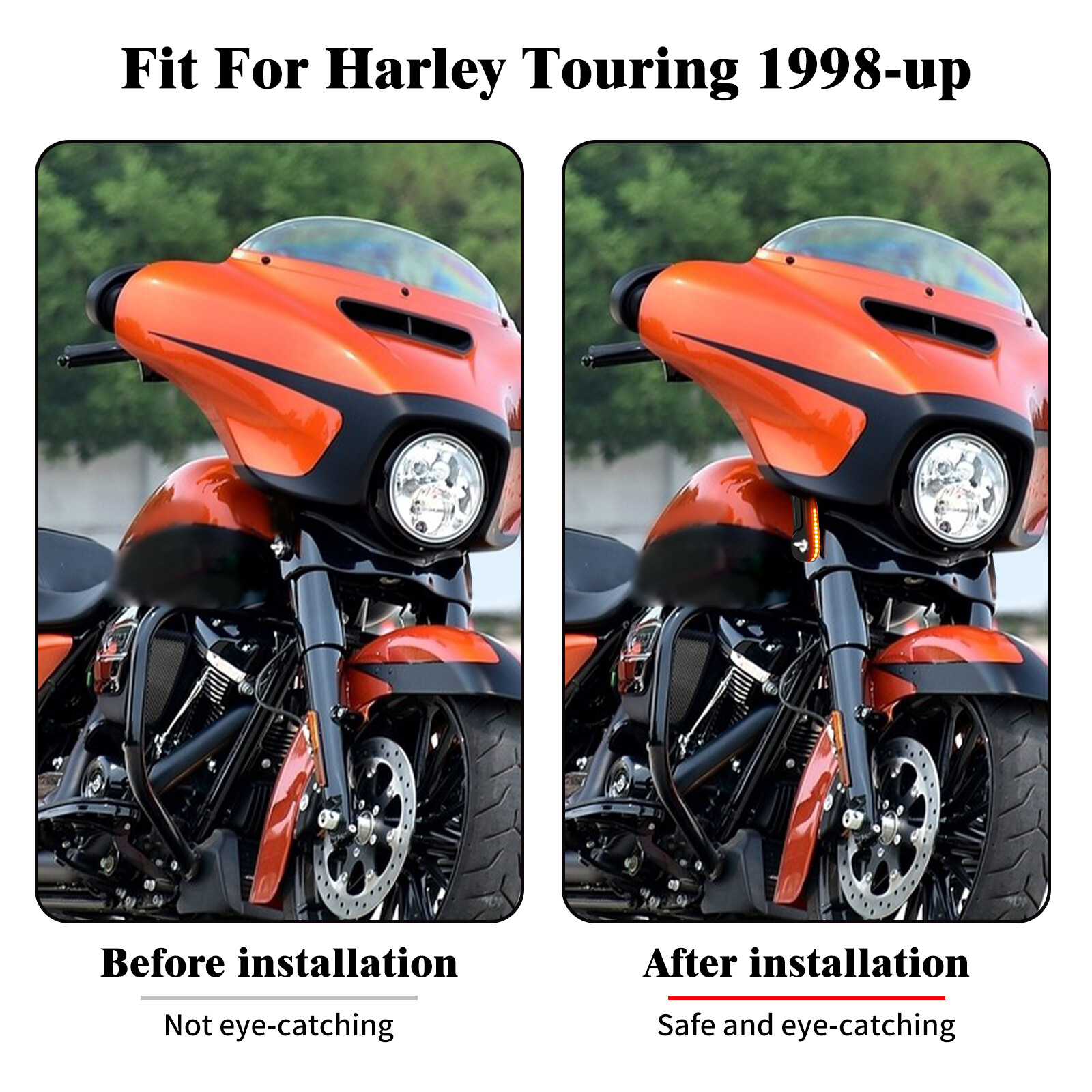 Black LED Flush Fork Turn Signal Side Light Fit For Harley Touring Glide 1998-up