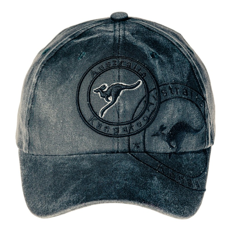 Unisex 100% Cotton Caps - Kangaroo Stamp (Black / Grey