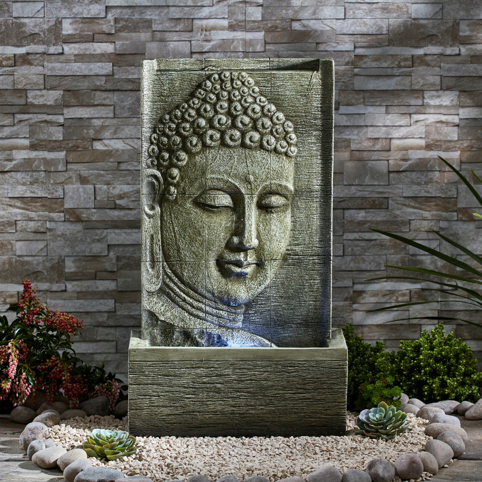 Serenity Buddha Water Wall Feature Fountain Self Contained 80cm Garden