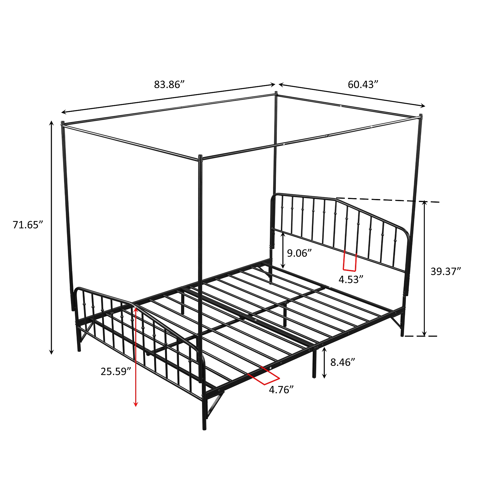Queen Detachable Metal Canopy Platform Bed Frame with Headboard & Footboard US