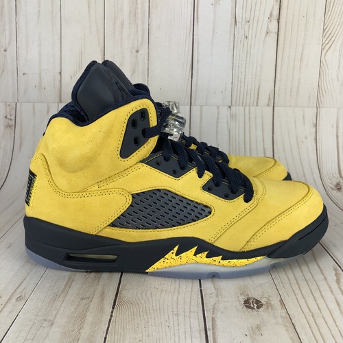 yellow and navy blue jordan 5