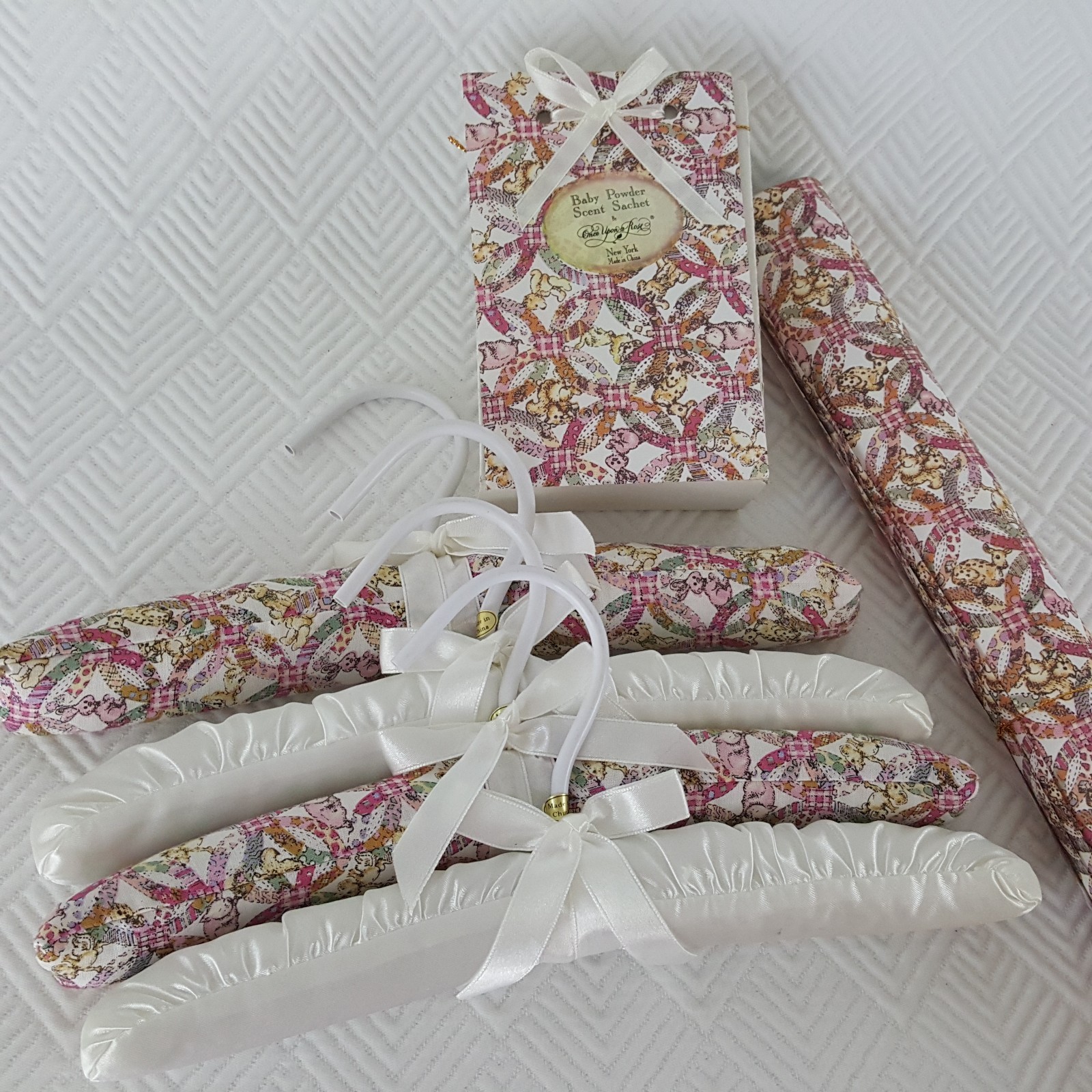 Once Upon A Rose Infant's Baby Gift Set Sachet 4 Padded Hangers Drawer Liner New