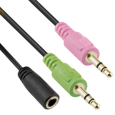 mumbi PC Headset Adapter Y Kabel 2x 3,5mm Klinke auf Buchse für Stereo Kopfhörer