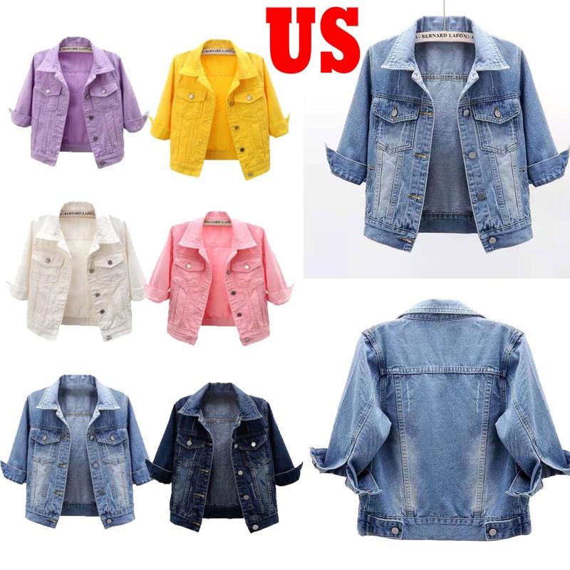 Womens Short Denim Jacket Button Down Half Sleeve Denim Jean