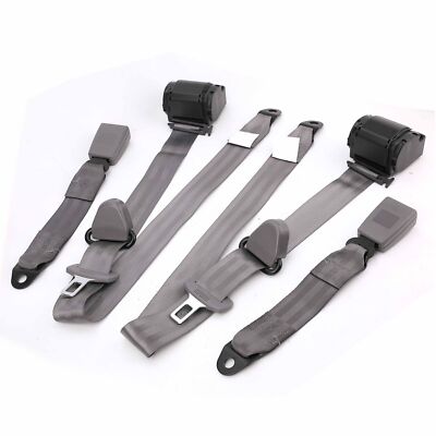 2Set Retractable 3 Point Safety Seat Belt Strap Car Vehicle Adjustable Belt Gray