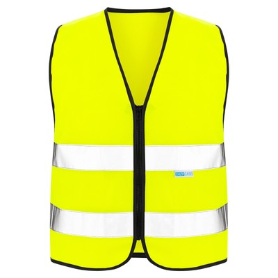 Warnweste für Kinder Größe XS  Weste Reflektorstreifen Reißverschluss Kids Gelb