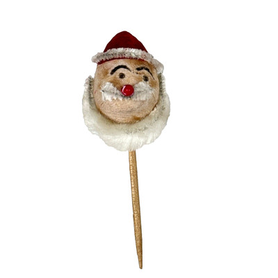 Vtg Miniature Santa Head Pick Spun Cotton Face Pipe Cleaner Cake Topper JAPAN
