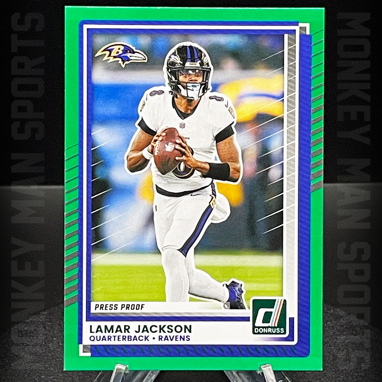 2025 Donruss - Lamar Jackson - #102 PRESS PROOF GREEN RAVENS MINT