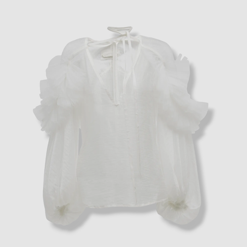 UNTTLD $990 UNTTLD WOMEN'S WHITE RUFFLED PLUNGING NECK HI-LO BLOUSE TOP SIZE FR40/US8