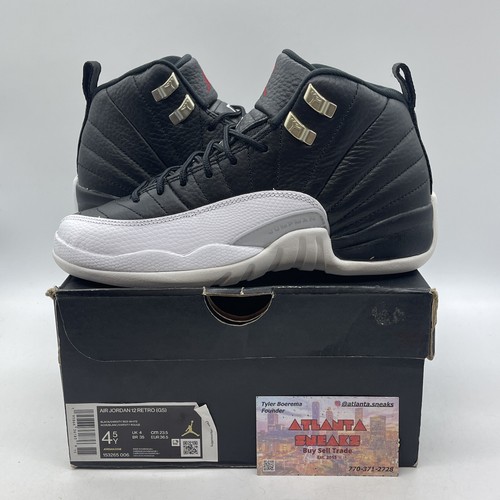 Size 4.5 - Jordan 12 Retro Mid Playoff Black White Gold