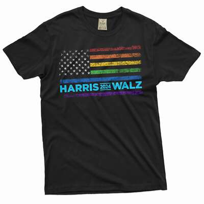 Harris Walz LGBT USA Flag T-shirt LGBT Liberal Shirts Democrat T-Shirts