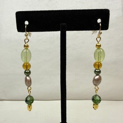 18K Gold Plated Hook Murano Style Bead Dangle Drop Earrings Mauve Faux Pearl