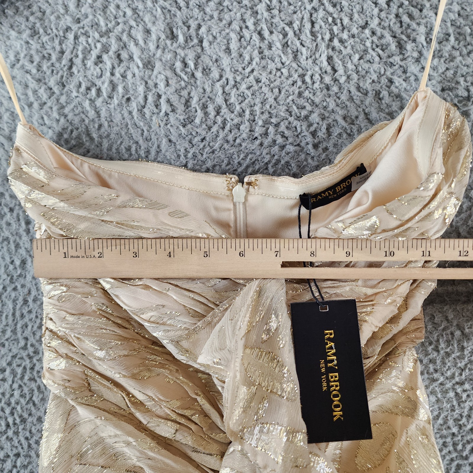 Ramy Brook Goldie Strapless Metallic Silk-Blend Dress Womens 4 Gold Ruffle Front - Picture 9 of 16