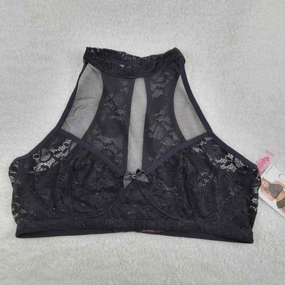 Curve Fantasy Lingerie Katia Halter Top Black Lace Bra with Keyhole Back 3X/4X