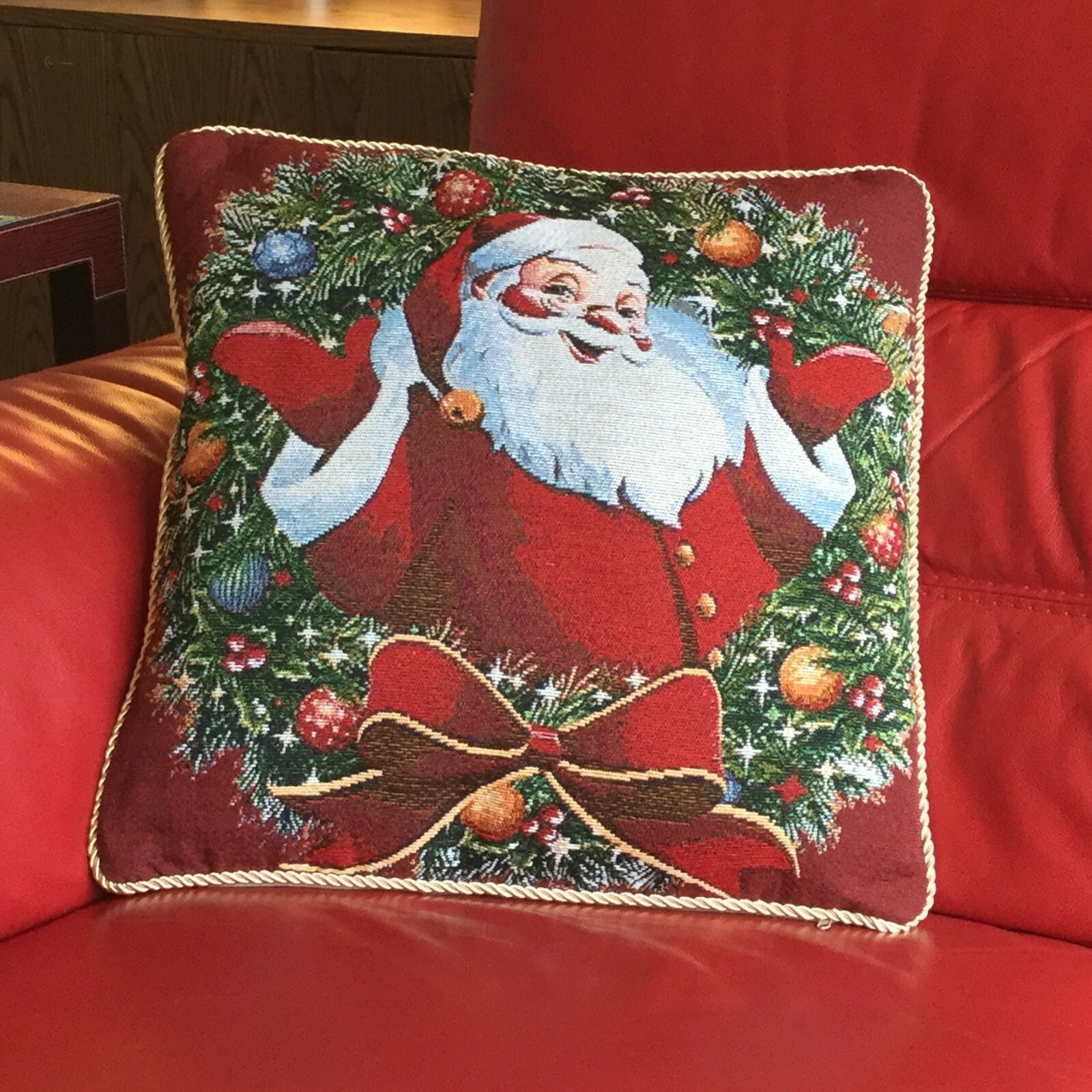 Christmas Festival Winter Xmas Santa Tapestry Unfilled Chenille Cushion