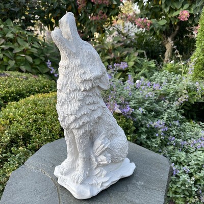15'' Concrete Coyote Garden Statue Large Outdoor White Howling Sitting Animal Art
