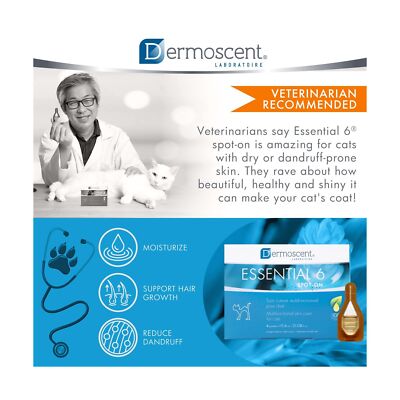 Essential 6 spot-on for Cats - Skin Care for Dandruff Dry or Oily Skin & Hair...
